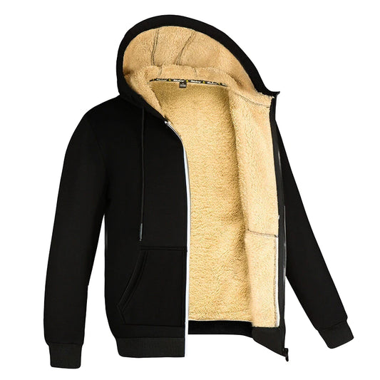 Chaqueta con capucha de lana de cordero para hombre y mujer, abrigo cálido, manga larga, sudaderas con cremallera, casual, deporte, sonrisa, negro, invierno