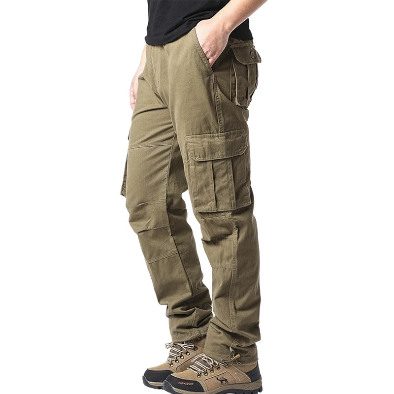 Salopette ample à grande poche pour hommes, pantalon tactique de Jogging pour Sports de plein air, taille élastique, pantalon de travail décontracté en pur coton