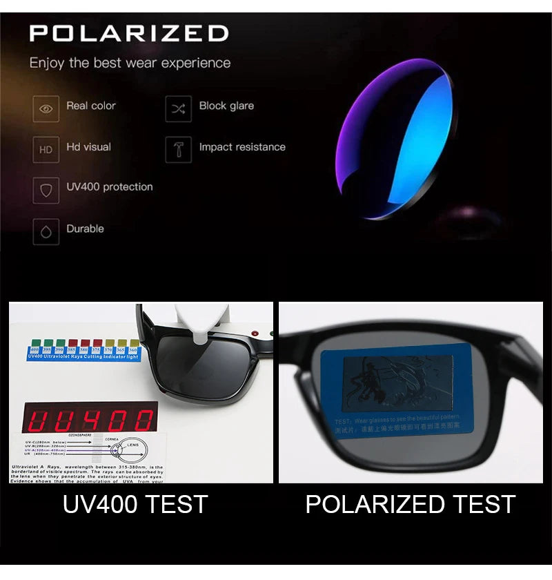 Lunettes de soleil polarisées carrées classiques pour hommes et femmes, Vintage, en plastique, élégantes, noires, pour Sports de plein air, UV400