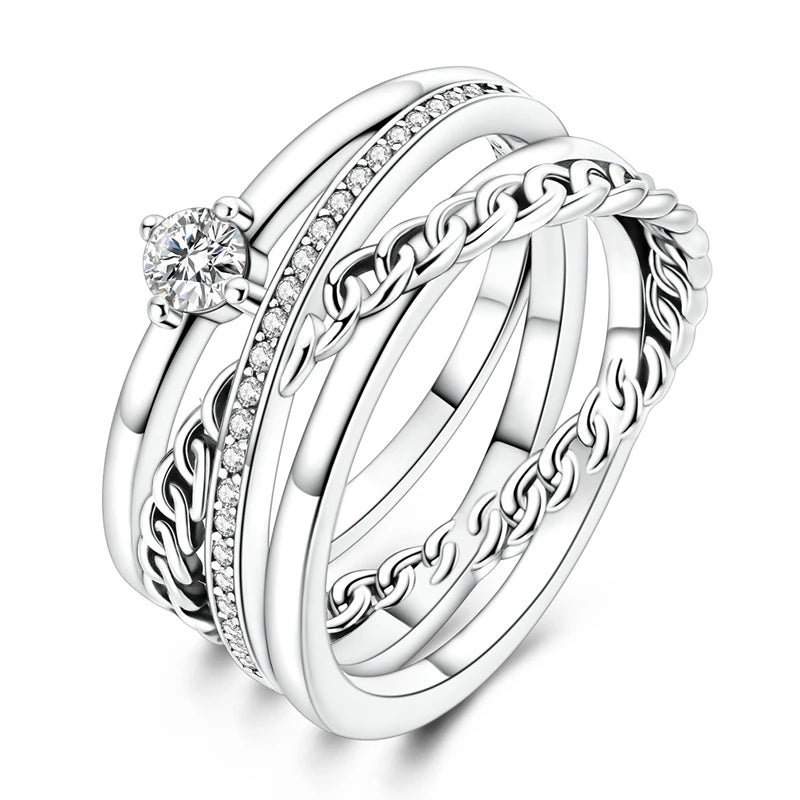 Anillos de plata 925, línea entrelazada, anillos enrollados geométricos de circonita, compromiso romántico, boda, San Valentín, joyería fina, regalo