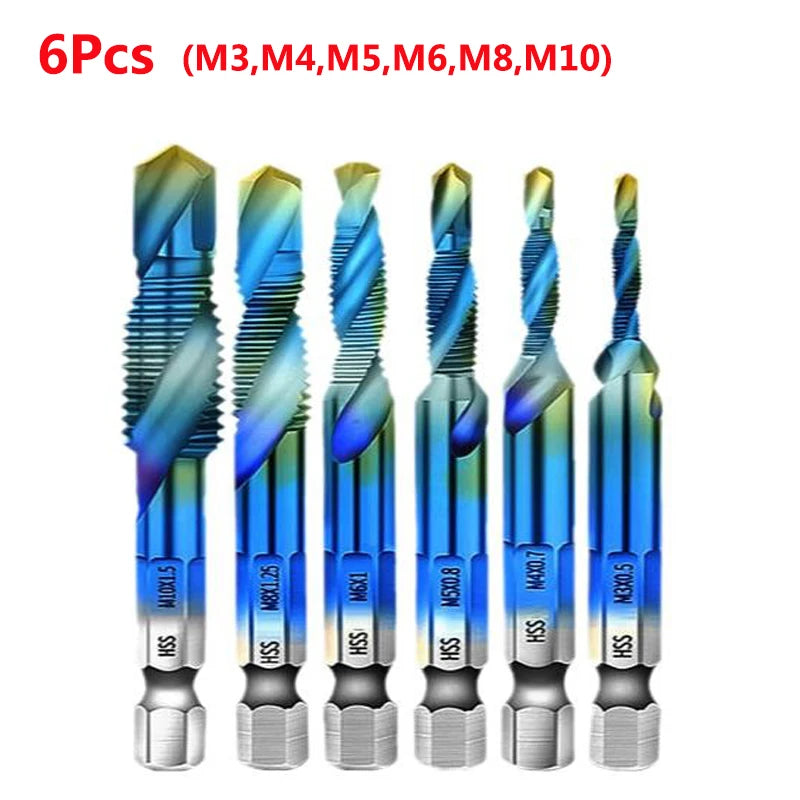 Forets tarauds plaqués titane tige hexagonale HSS — M3, M5, M6, M8, M10, outils à main