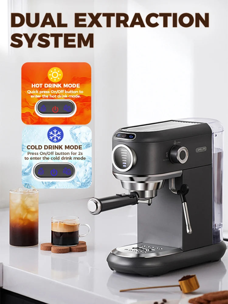 Cafelffe-Espresso Machine for Cappuccino, Semi-Automatic Stainless Steel Coffee Maker, ESE Pod, Powder Steam, Hot, Cold