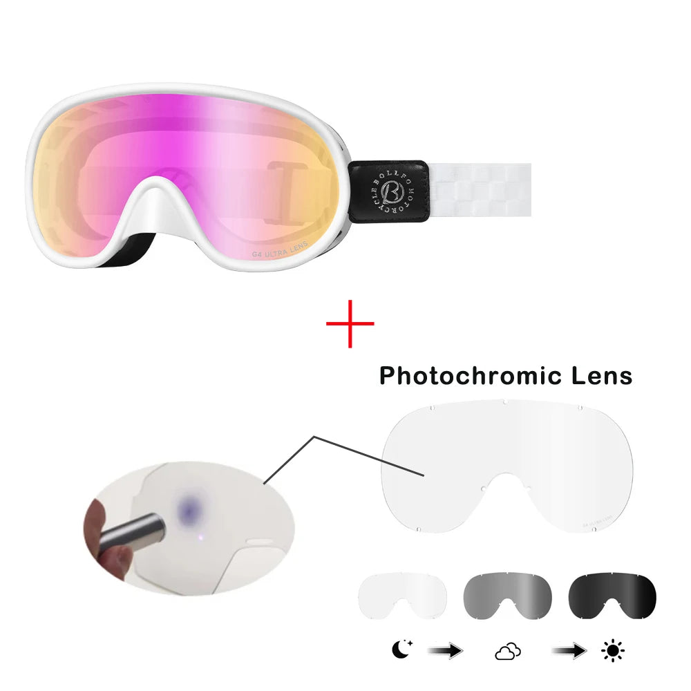 BOLLFO Vintage Photochromic Motorcycle Goggles Motocross Riding Gear UV400 Anti-Fog Ski Snowmobile Snowboard Goggles