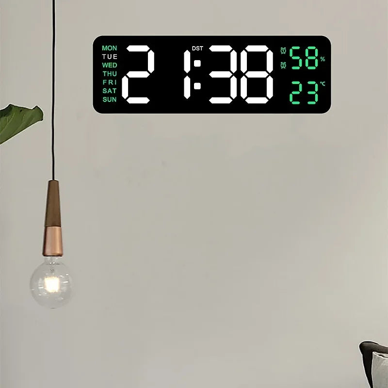 Grande horloge murale numérique de 9 pouces, alimentée par USB, température et humidité, variateur automatique, horloge de Table DST, réveil électronique LED 12/24H