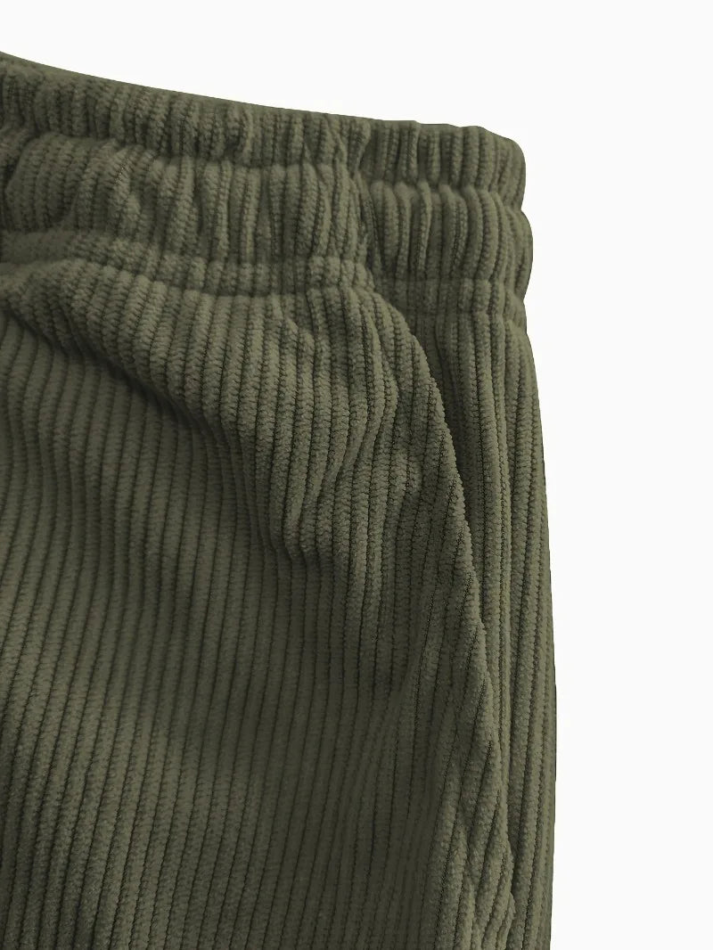 Women's Corduroy Pants, Straight Leg Drawstring Waist Trousers with White Piping, Casual All Seasons to Semi-Formal