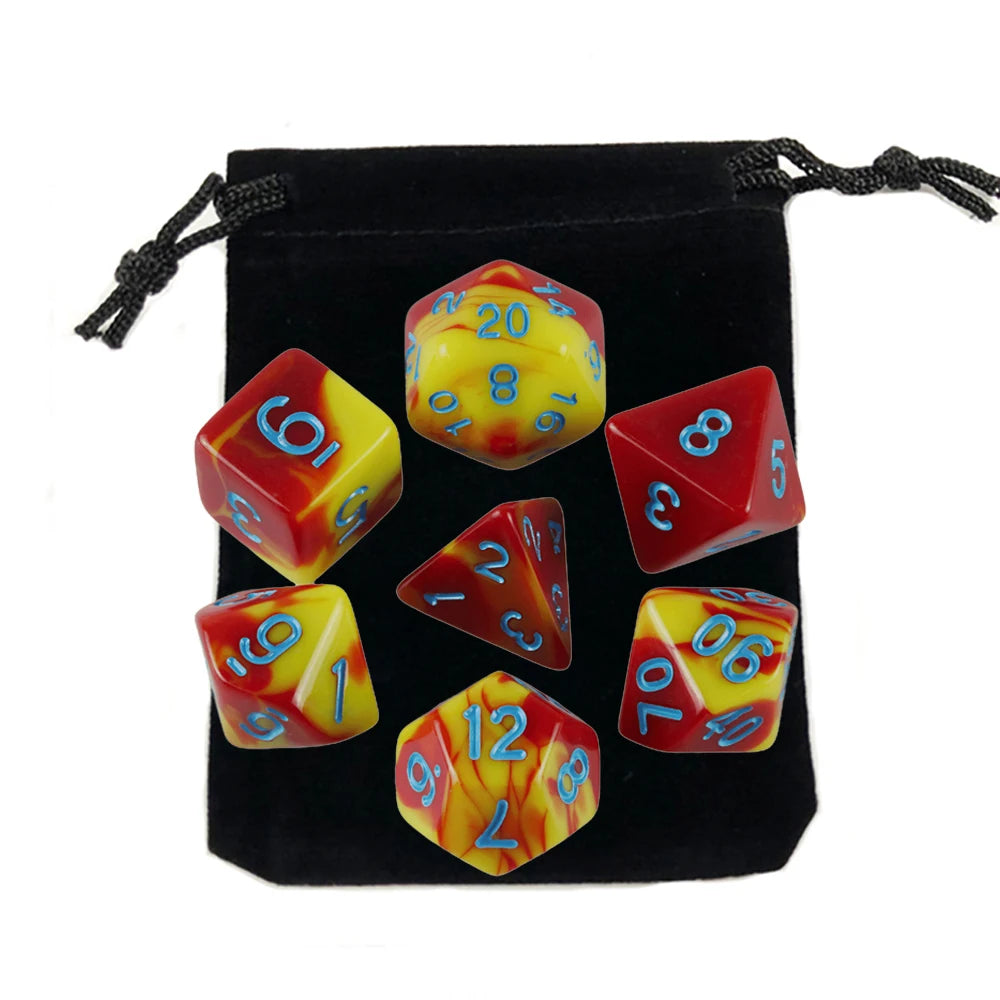 Dados poliédricos con bolsa, juego de mesa, desayunos, DnD, d4,d6,d8,d10,d %,d12,d20, 7 piezas