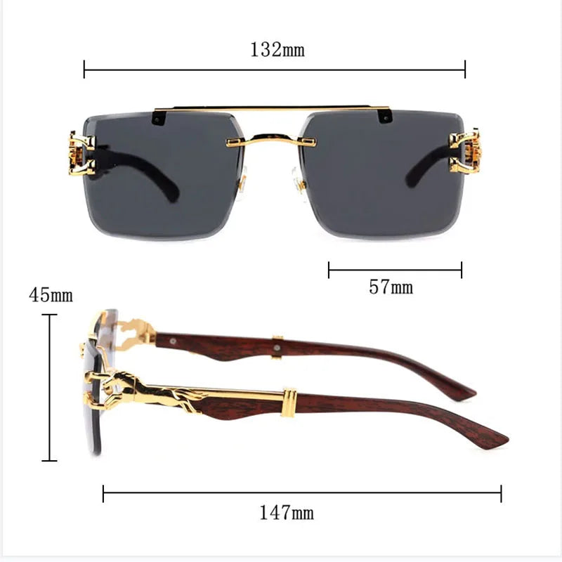 Luxury Rimless Square Sunglasses for Women and Men, Vintage Fashion Gafas De Sol Hombre, 2024