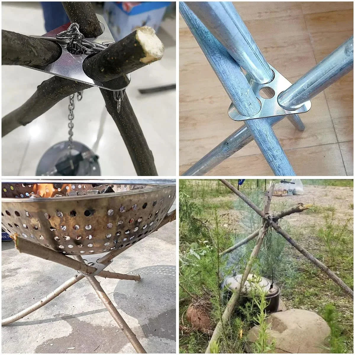 Trépied barbecue camping en acier inoxydable – Support suspendu portable et détachable pour feu de joie