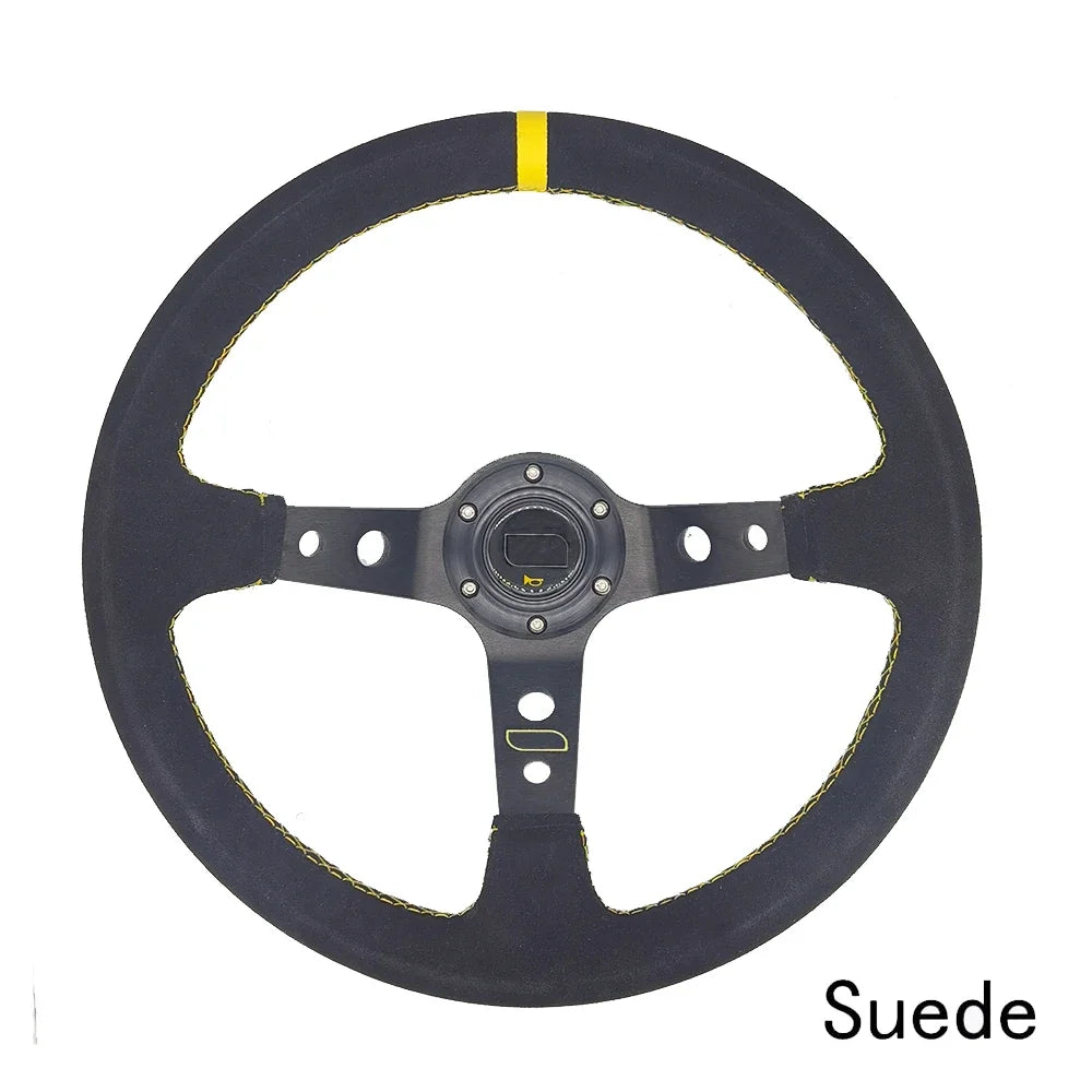 Volants universels de course en aluminium pour voiture, 14 pouces, 350mm, daim/PVC/PU, volant de Sport à la dérive de maïs profond avec Logo