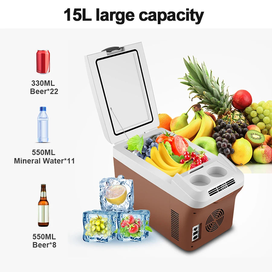 Mini réfrigérateur portable 15L — écran LED, super refroidissement, voiture, maison, camping
