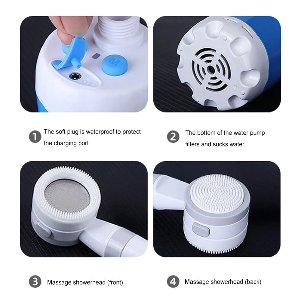 Pompe de douche de Camping Portable avec affichage numérique, 4000mAh, pompe de douche électrique Rechargeable améliorée, dortoir de plage de Camping