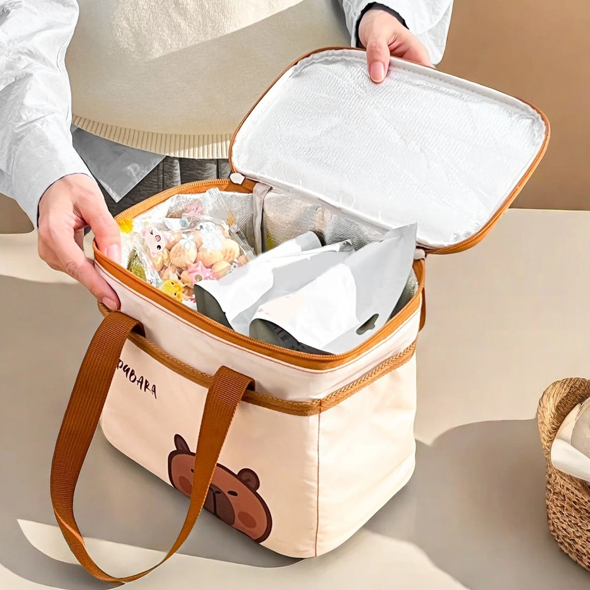 Sac à déjeuner isolé Capybara mignon pour étudiant enfant, sac thermique Portable de grande capacité étanche pour aliments, sac isotherme réutilisable pour pique-nique