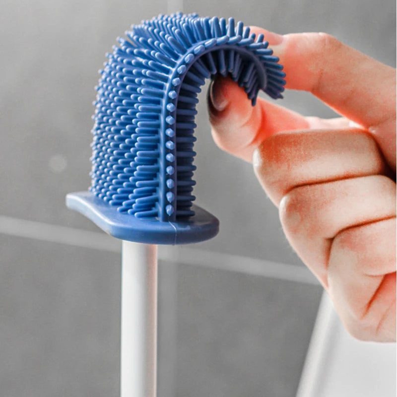 Brosse de toilette murale avec support, brosse de toilette en silicone à long manche, poils souples, accessoires pour livres et WC