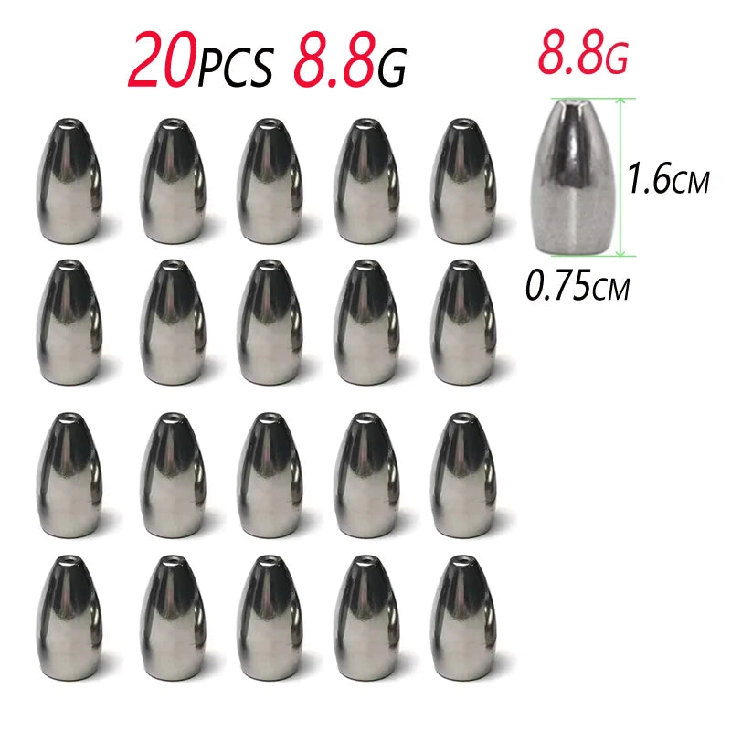 Poids de balle en alliage antémonie, 20 pièces, pour plate-forme Texas, poids de pêche avec noyau en plastique, plate-forme caroline, leurre, accessoires de bar