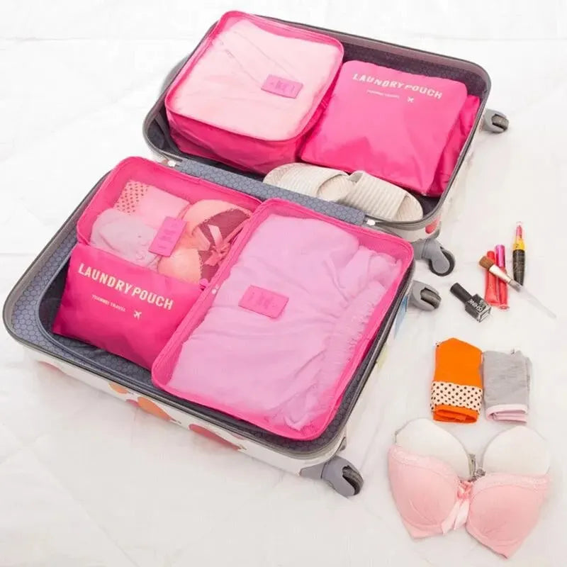 Organizador de viaje de gran tamaño, 6 piezas, maleta portátil, ropa, zapatos, neceser de maquillaje, organizador de equipaje, bolsa de almacenamiento de viaje
