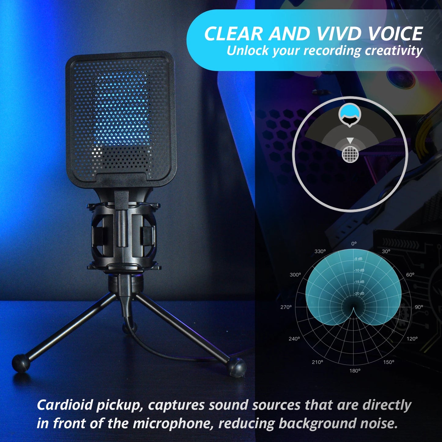 Microphone USB à condensateur pour gaming et podcast – Micro filaire pour PC, streaming et karaoké