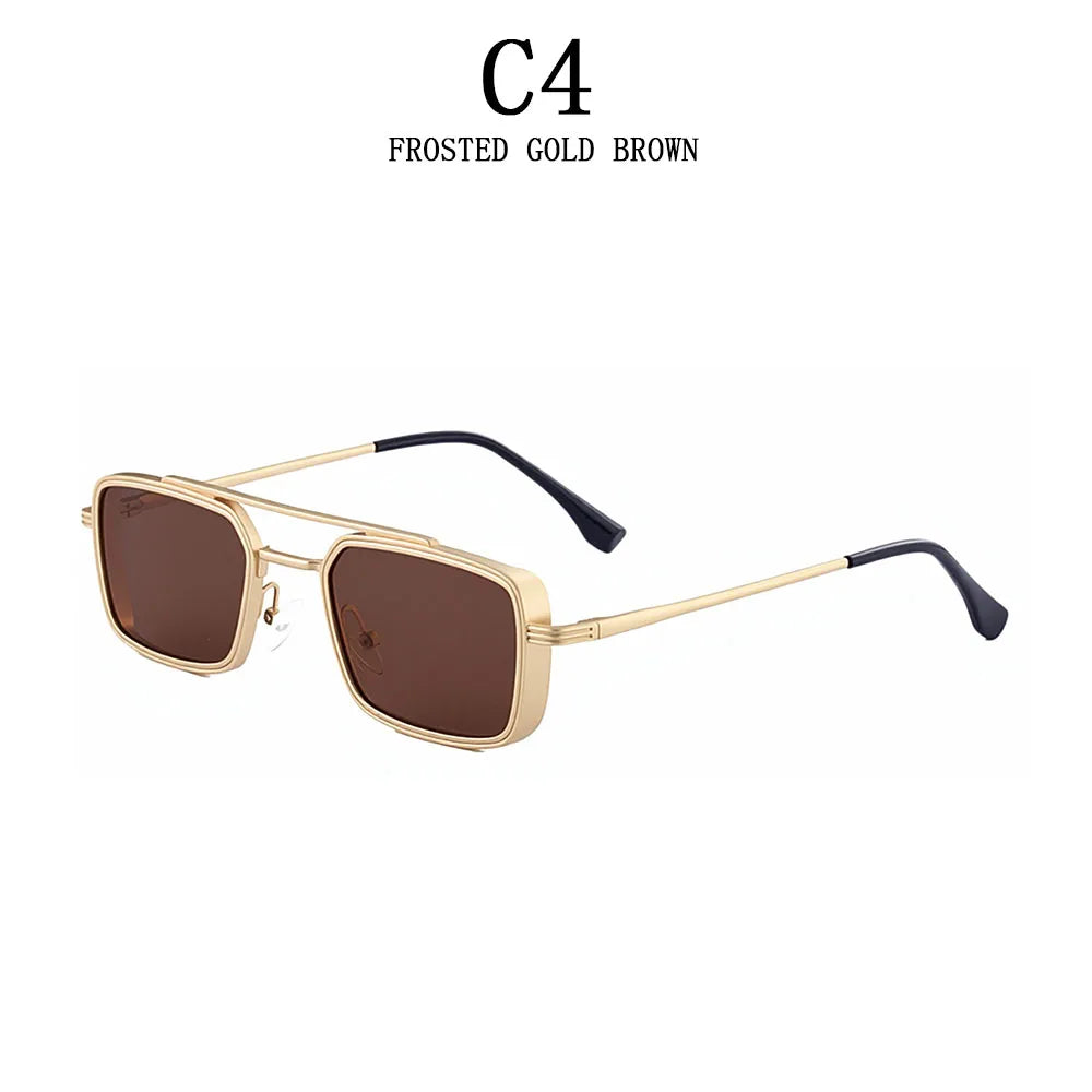 Lunettes de soleil carrées Steampunk hommes et femmes — punk, rétro, mode, vintage, 2025