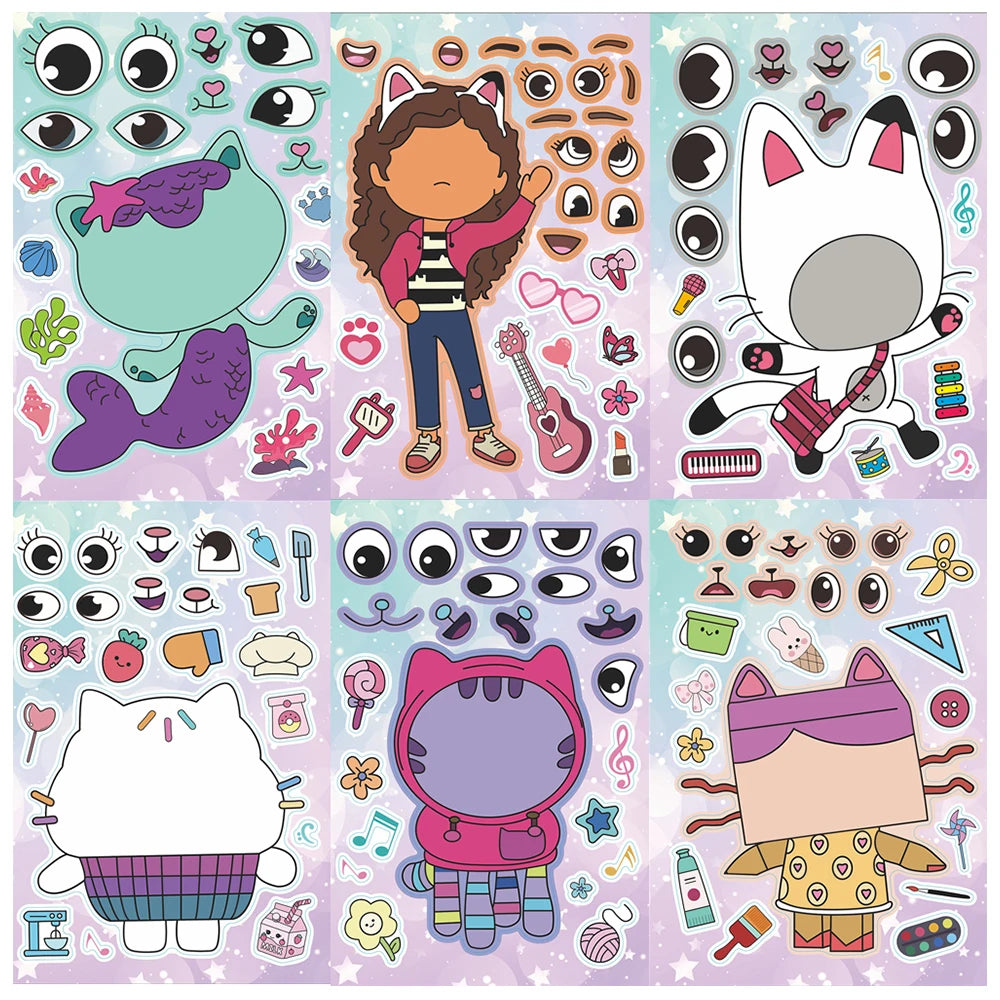 Puzzle autocollants visage pour enfants — dessin animé, DIY, éducatif, cadeau, 6/12 feuilles