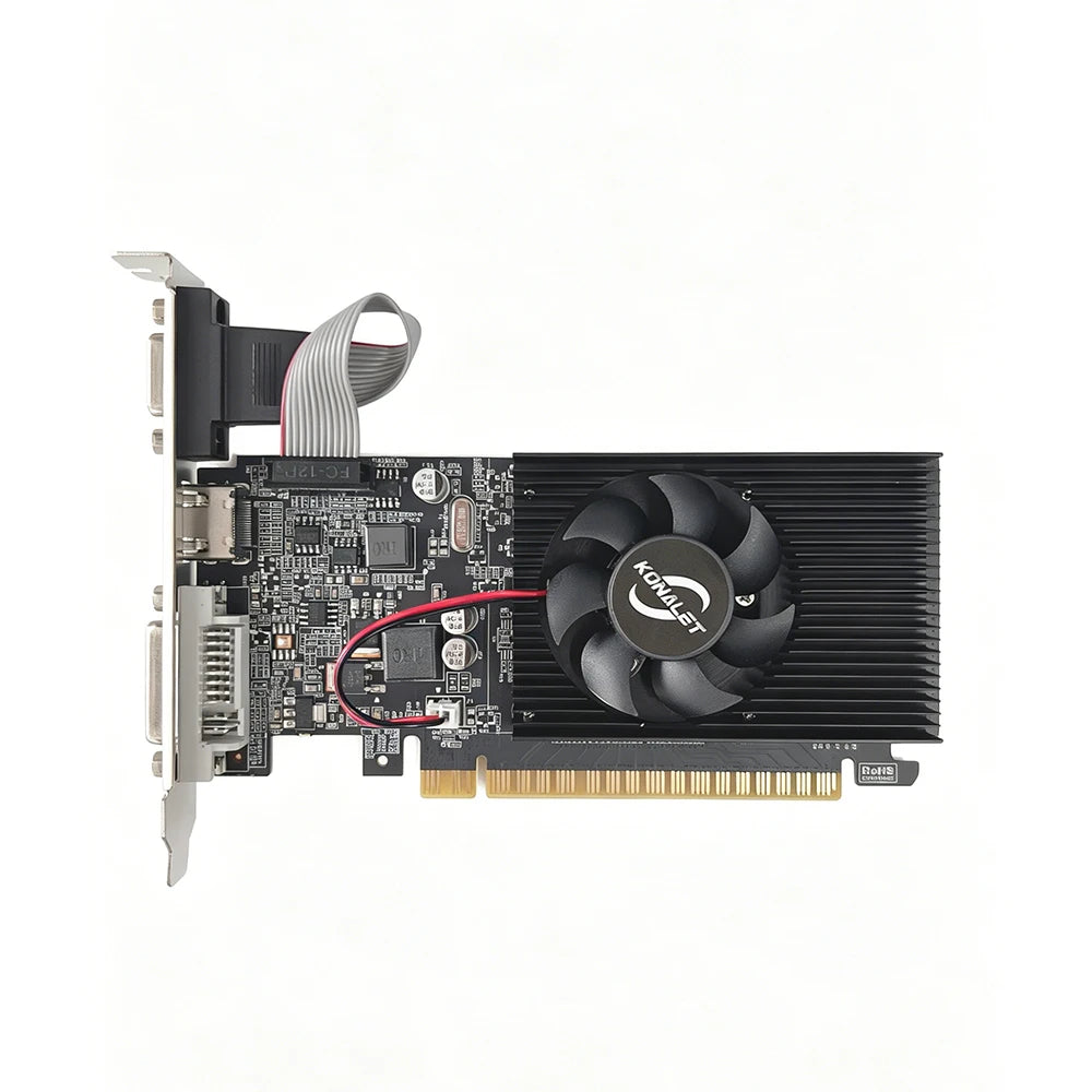 Carte graphique KONALET GT210 1 Go HDMI VGA DVI à profil bas pour PC de bureau, vidéo de bureau, double affichage