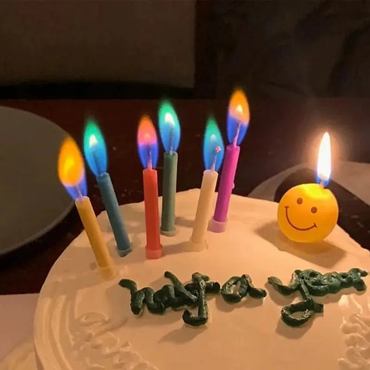 Velas de llama de colores surtidos, paquete de 5/12, aptas para pasteles de cumpleaños, fiestas de cumpleaños y decoraciones de bodas