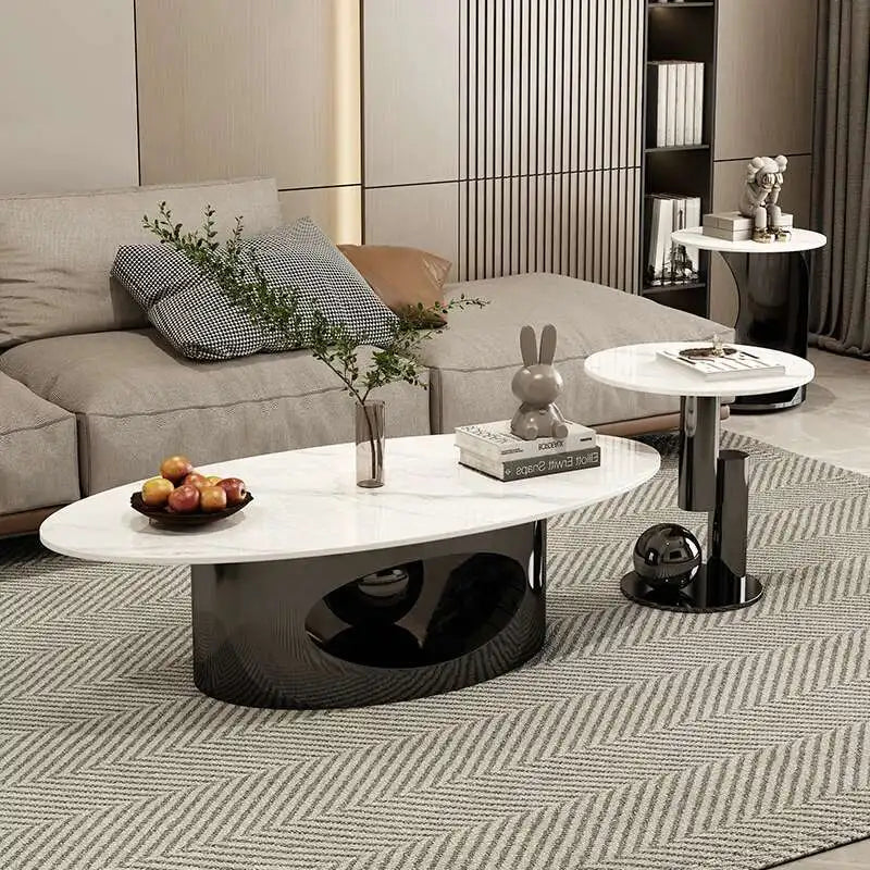 Modern coffee tables marble effect Deluxe Nordic oval white metal side table Premium Low Lounge Tables home furniture