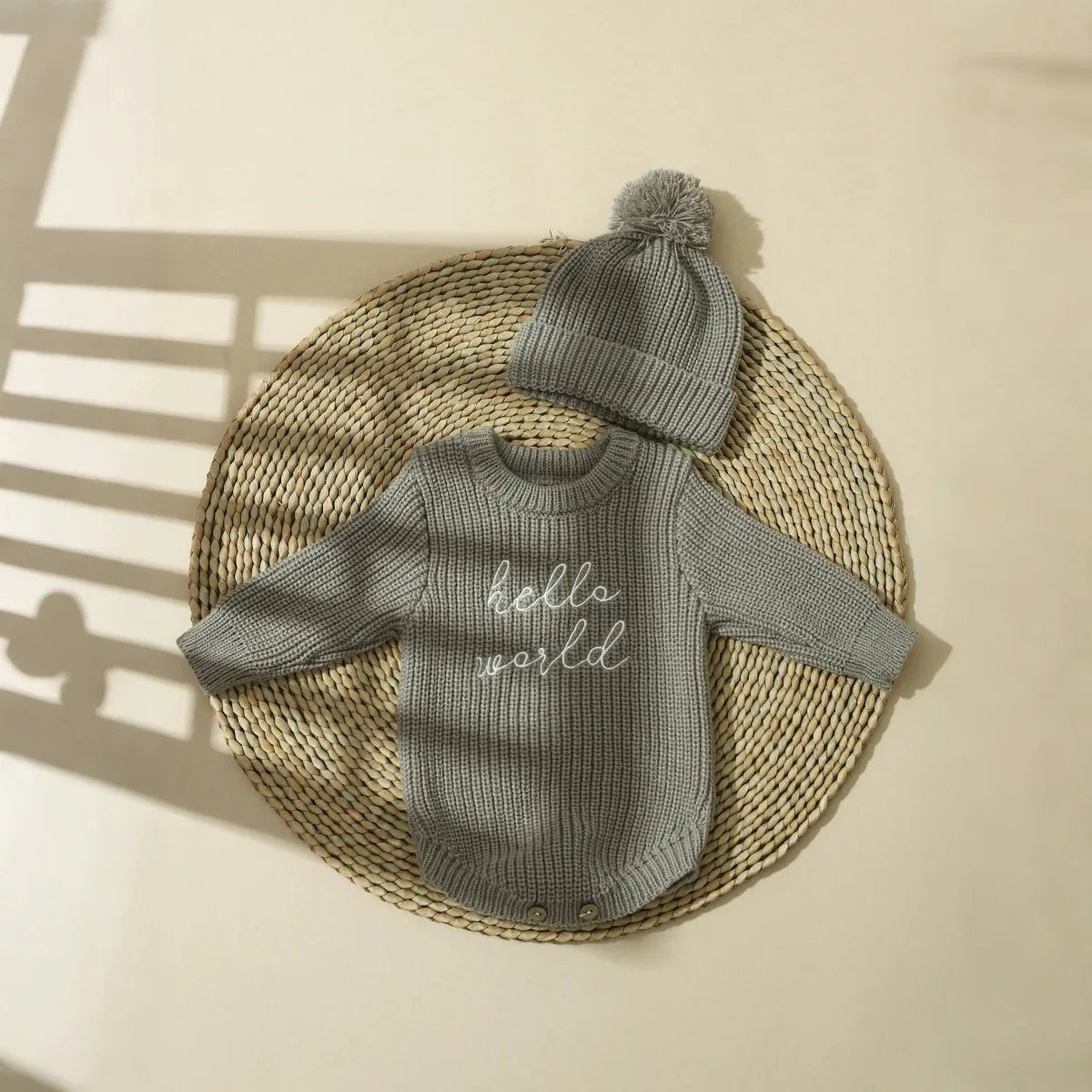Hello World – pelele de punto para recién nacidos con gorro de pompones a juego, suéter para bebés niños y niñas, conjuntos para sesión de fotos, HD