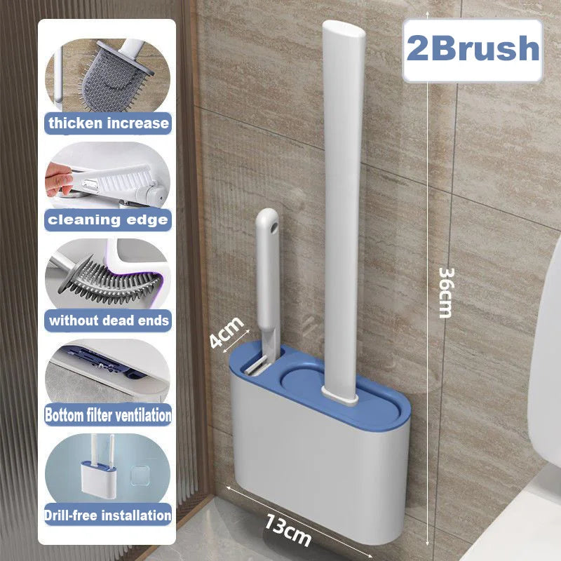 Brosse de toilette murale avec support, brosse de toilette en silicone à long manche, poils souples, accessoires pour livres et WC
