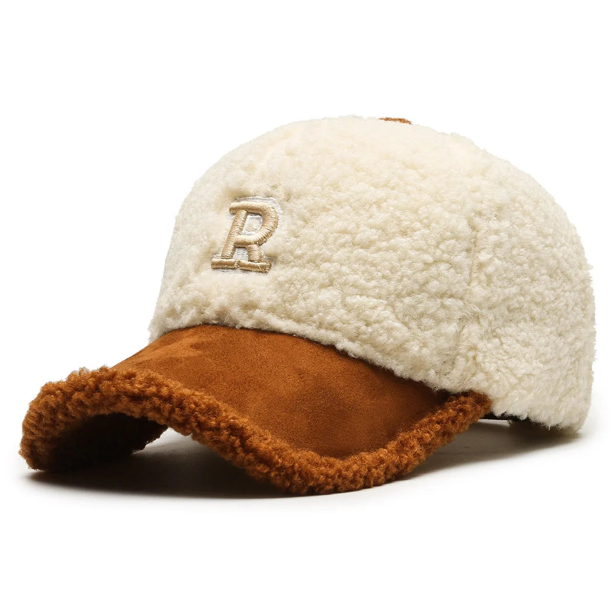 Trendy White and Brown Winter Baseball Caps for Men, Lambswool Luxury Hats for Women, Outdoor Windproof Golf Hat, Men's Cap