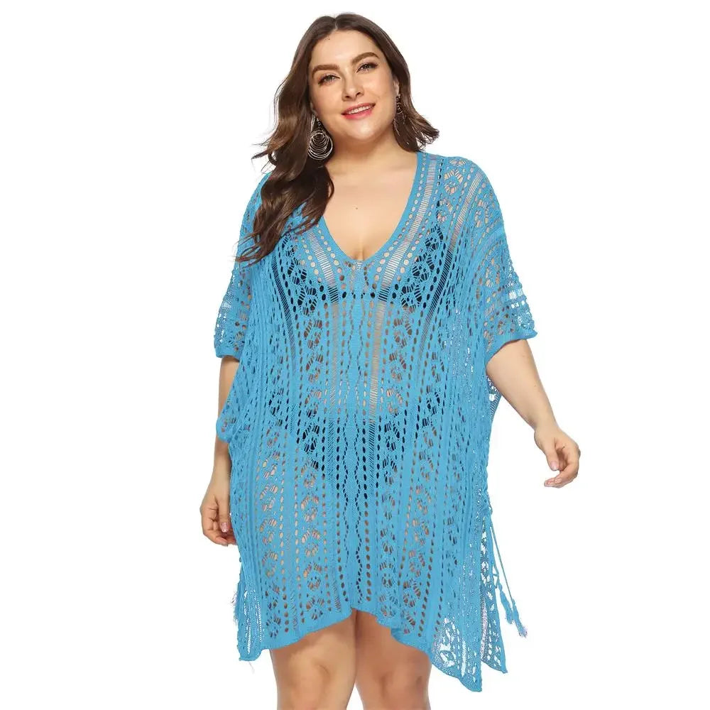 Grande taille Robe De Plage tunique maille unie Bikini couvrir maillot De Bain vêtements De Plage amples maillots De Bain pour les femmes Robe Robe De Plage