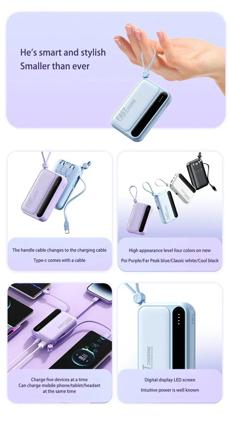 Banque d'alimentation VIVO 500000mAh, grande capacité, charge ultra-rapide, batterie externe portable, 4 câbles intégrés pour tous les téléphones