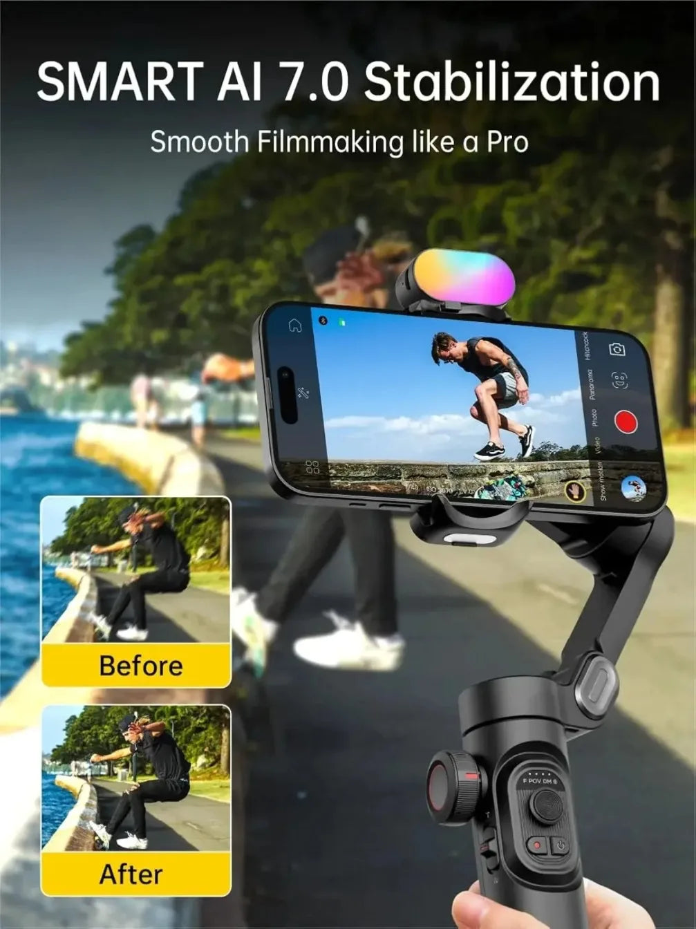 # XE 3-Axis Smartphone Gimbal Stabilizer, Foldable Handheld Gimbal with Focus Wheel for iOS Android iPhone 16-12 Vlog