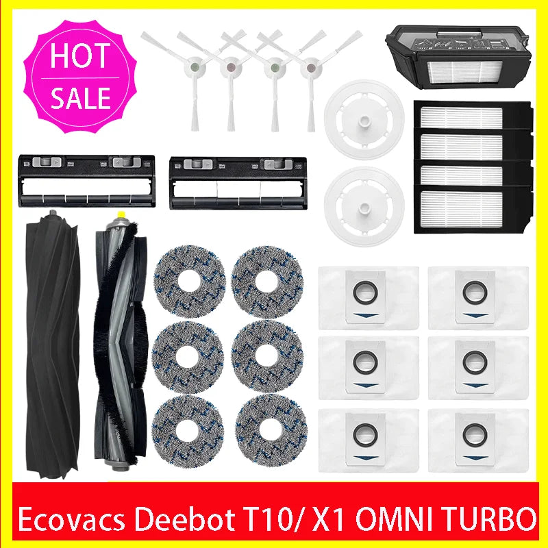 Ecovacs Deebot X1 OMNI / T10 OMNI Robot Vacuum Cleaner Spare Parts, Rubber/Side Brush, Cover, Hepa Filter, Mop Cloth, Dust Bag