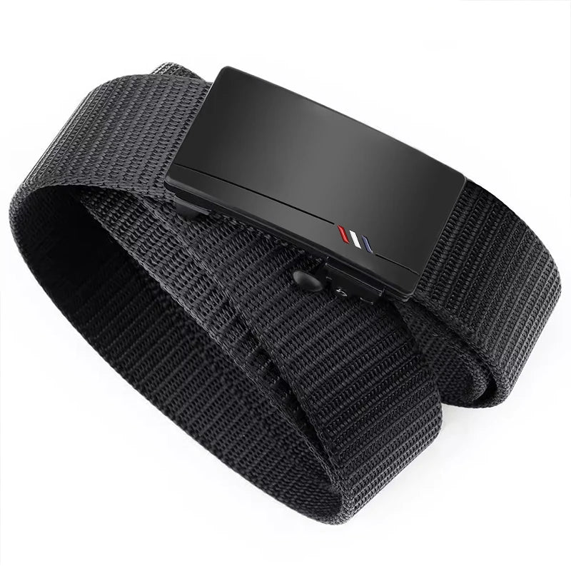 Men's Nylon Belt, Casual Woven Canvas, Breathable, Automatic Buckle, Outdoor Sports Strap, Fashionable Jean Belt