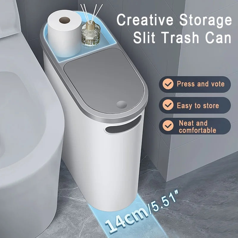 Cubo de basura de baño de 10 litros, cubo de basura creativo doméstico, cubo de basura tipo prensa con tapa, cubo de basura de cocina simple con papelera