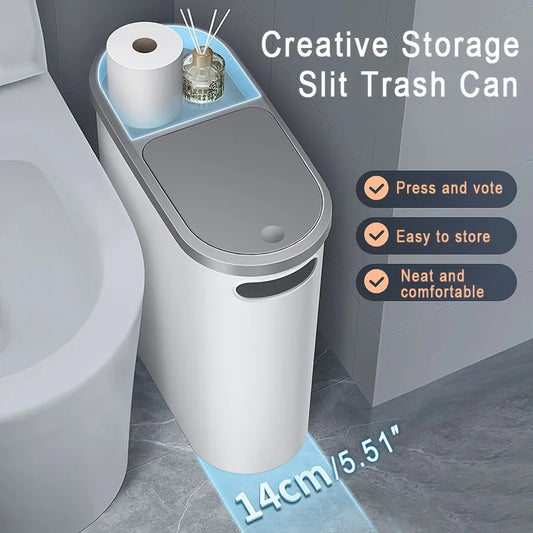 Cubo de basura de baño de 10 litros, cubo de basura creativo doméstico, cubo de basura tipo prensa con tapa, cubo de basura de cocina simple con papelera