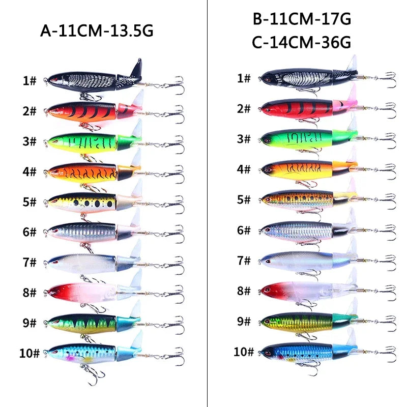 Ensemble de leurres de pêche Popper Topwater, Wobblers rotatifs artificiels, matériel de queue, appâts durs, accessoires de pêche, 5 pièces, 10 pièces