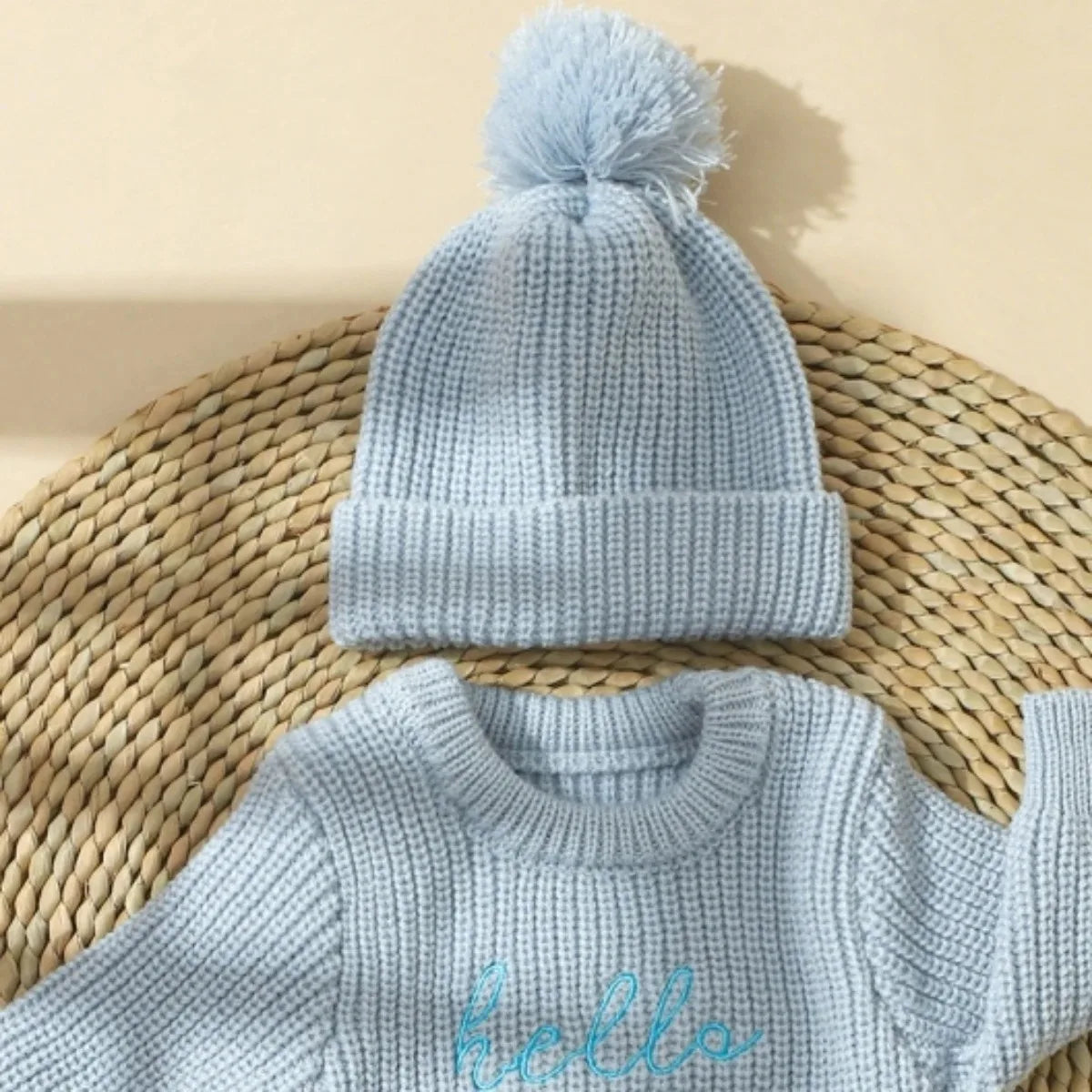 Hello World – pelele de punto para recién nacidos con gorro de pompones a juego, suéter para bebés niños y niñas, conjuntos para sesión de fotos, HD