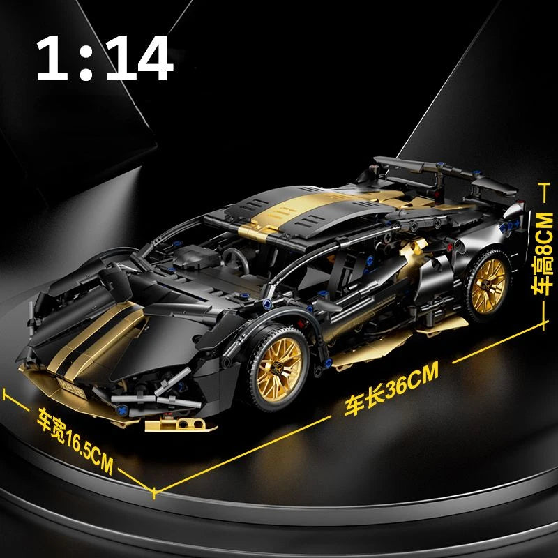 Blocs de construction de course de supercar noir, technologie 1:14, voiture en brique assemblée, jouet, cadeau d'anniversaire pour garçons
