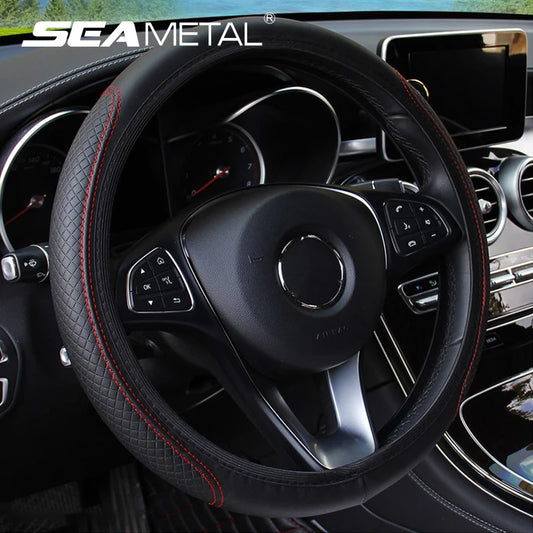 SEAMETAL 37-39CM Anti-Slip Breathable Steering Wheel Cover Universal Steering Wheel Cover Microfiber Leather Steering Wheel Protector