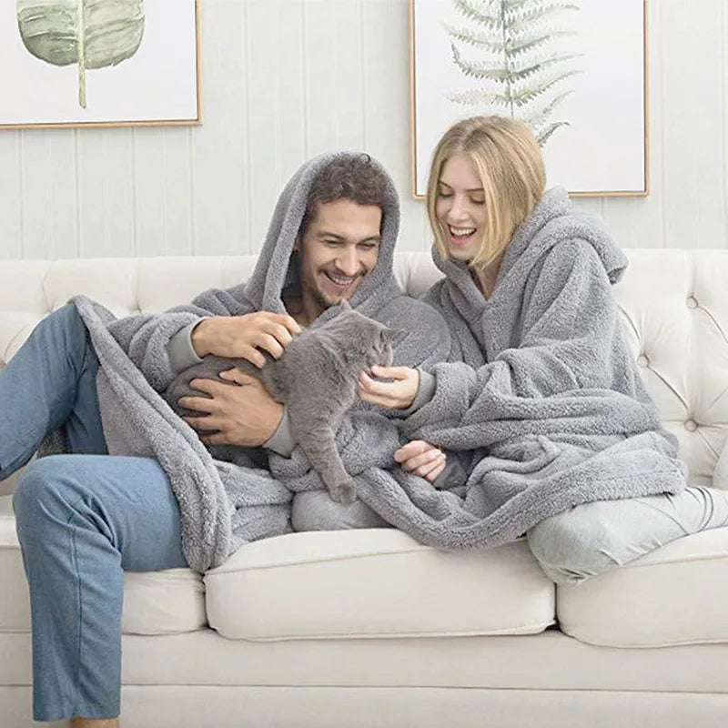 Mujeres invierno grueso cálido outwear con capucha sólido elegante suave doble forro polar chaqueta unisex bolsillo jerséis largos sudaderas con capucha ropa de casa