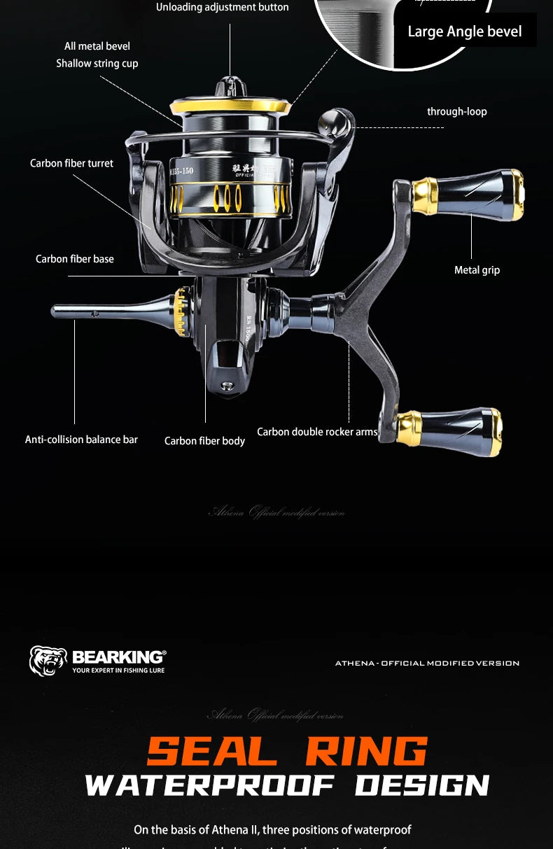 BEARKING RS Athena 5.2:1 roue rotative 6 + 1BB bouche inclinée tasse peu profonde Double bras oscillant tige d'équilibre roue rotative universelle