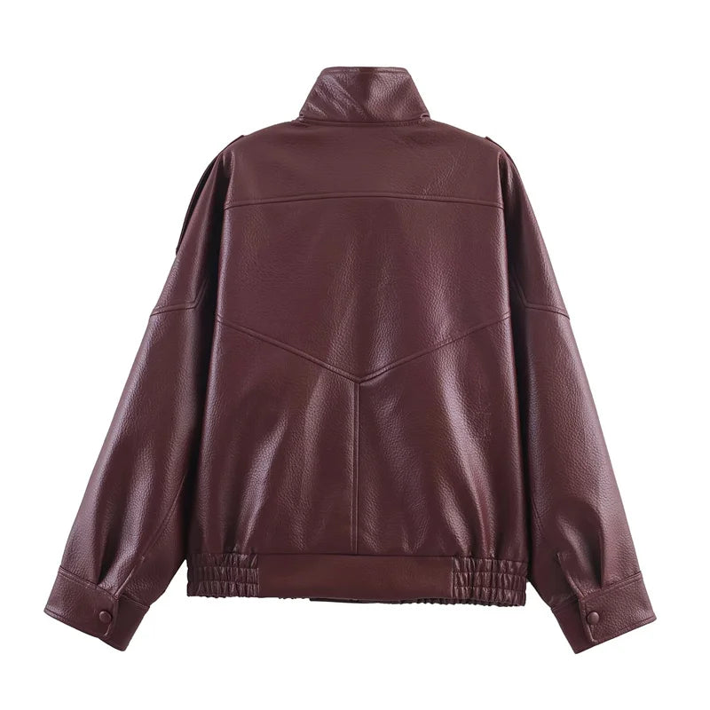 Veste femme automne 2025 nouveau noir à manches longues galets Faux cuir veste moto Style personnalité mode