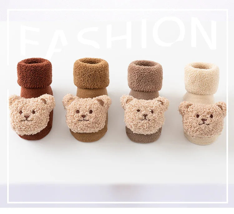Chaussettes coordonnantes en coton doux pour bébé, chaussettes épaisses pour enfants, nouveau-né, tout-petit, mignon, ours de dessin animé, solide, garçons, filles, hiver, nouveau