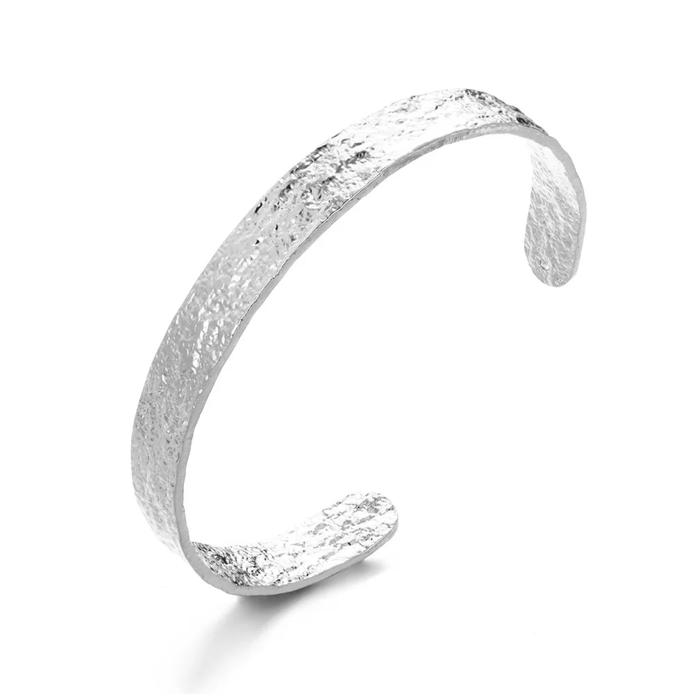 Exquisite Classic Bump Pattern Opening Bracelets for Women, Gold Color Stainless Steel Cuff Hand Ornament Gift