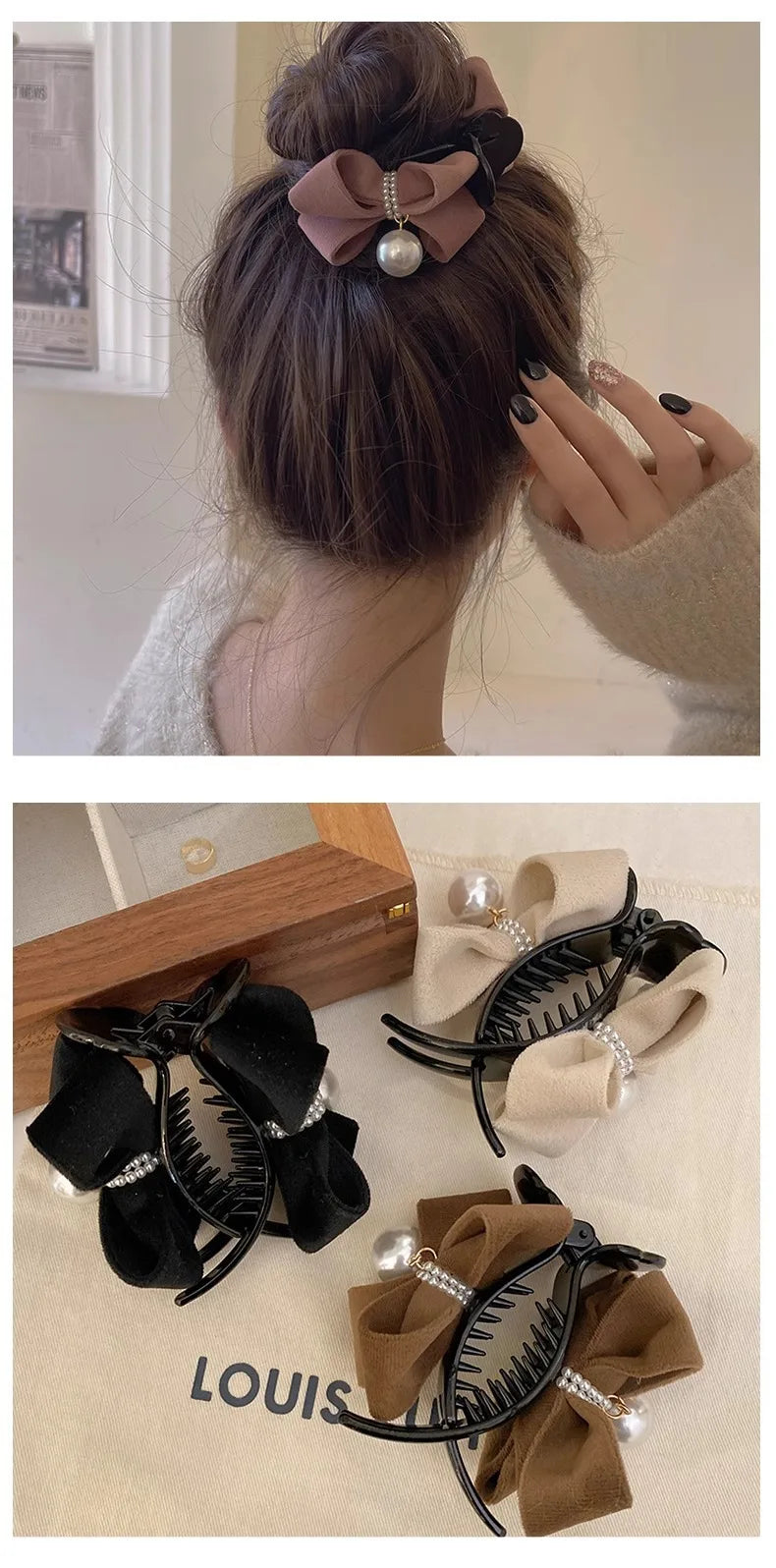 1 morceau d'arc, pince à perles, tempérament, pince requin, accessoire pour cheveux en tissu de Style doux coréen, Accessoires pour cheveux de fille