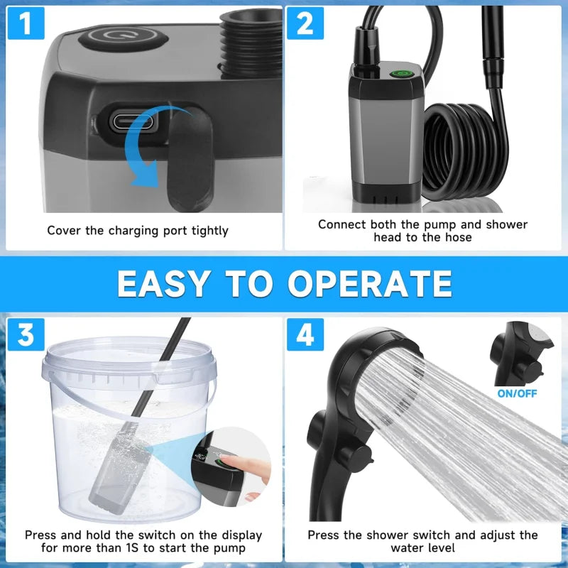 Pompe Douche Portable Rechargeable 6000 mAh — Écran LCD & 5 Modes