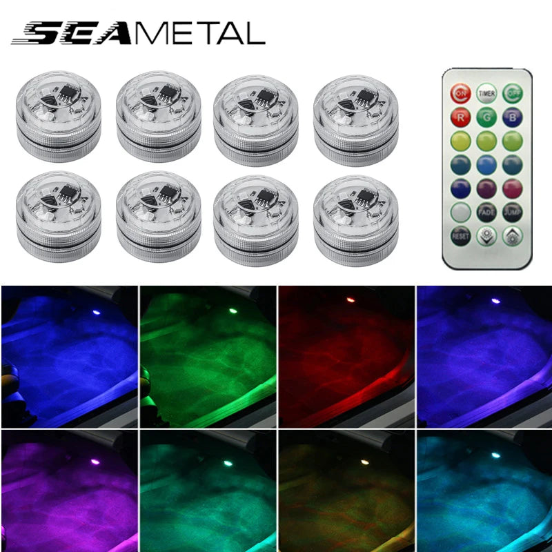 SEAMETAL Luz ambiental LED inalámbrica para interior de coche, lámpara de atmósfera para techo de coche, lámpara de diamante para buceo con control remoto