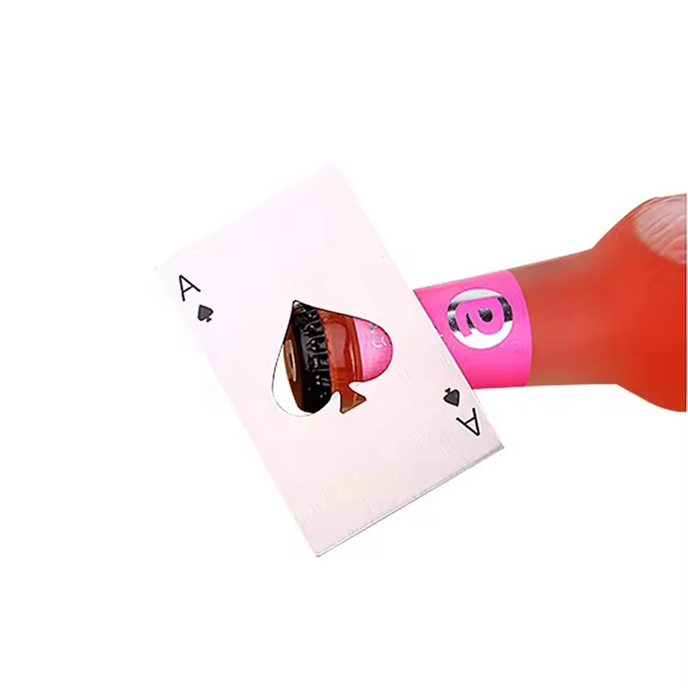 Palas de acero inoxidable, botellero, abridor de botellas, cartas de juego, abridor de botellas, tarjeta de crédito, abridor de cerveza.