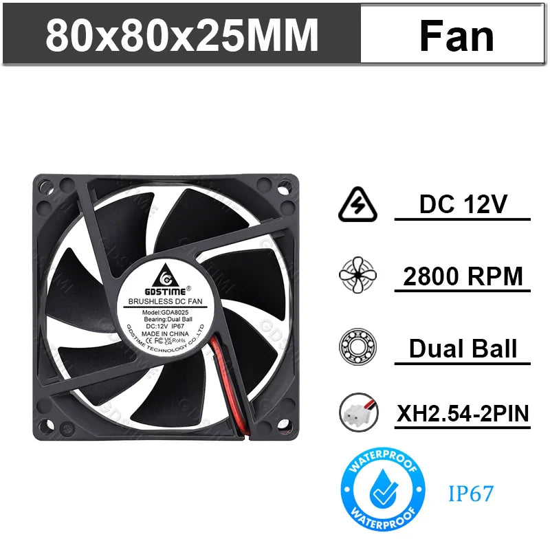 Ventilateur de refroidissement Gdstime 8025 2 broches 48V DC 5V 12V 24V 80mm, ventilateur axial USB à double roulement à billes 80x80x25mm, ventilateur de refroidissement pour boîtier PC 8CM