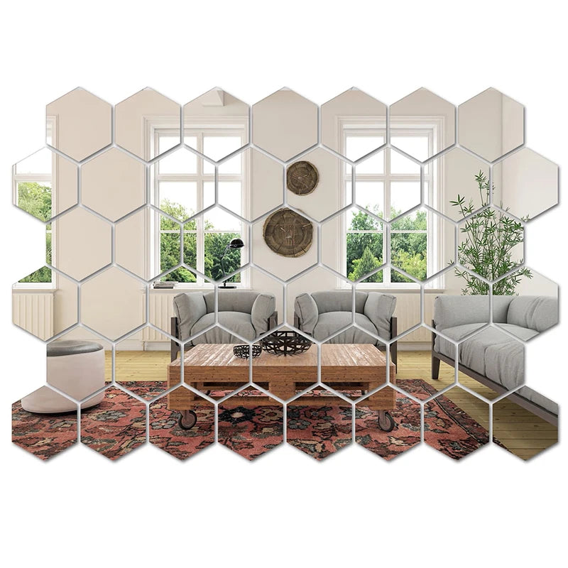 Autocollant Mural Miroir 45 Pièces — Décoration Murale Effet Miroir
